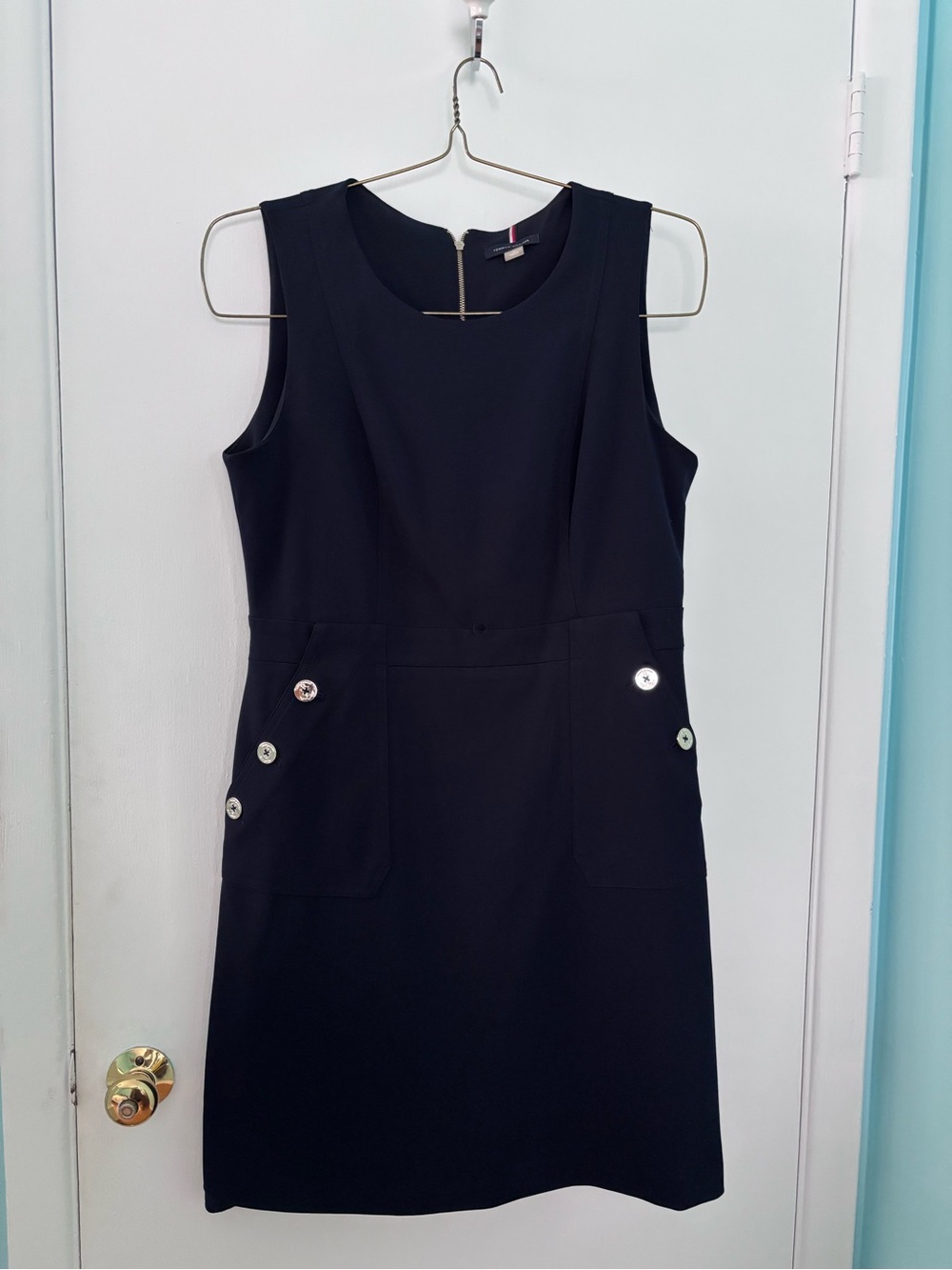 Tommy Hilfiger Navy Sleeveless Shift Dress with Button Accent
